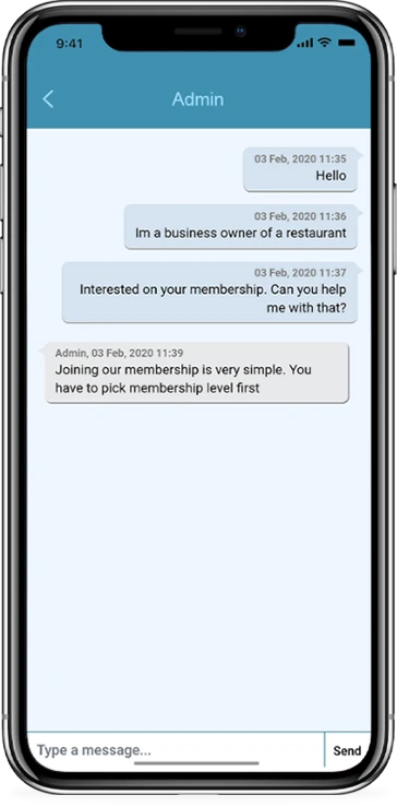 Chat support feature shown in a live client app