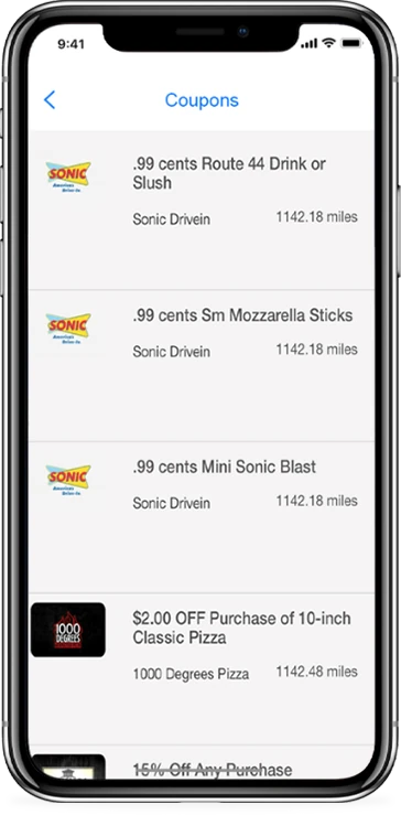 Coupons / GPS feature shown in a live client app