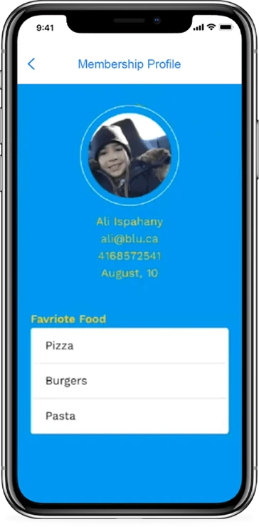 Membership profile feature shown in a live client app