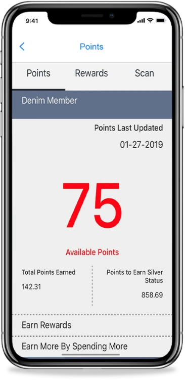 Points rewards feature shown in a live client app