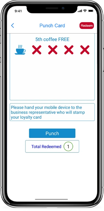Punch card feature shown in a live client app