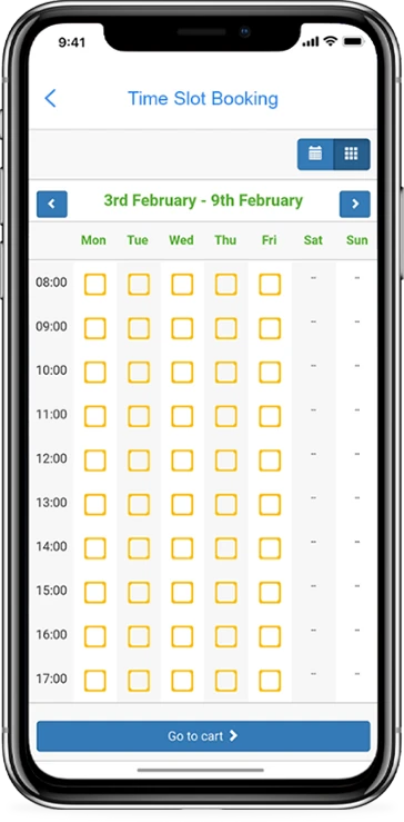 Time slot booking feature shown in a live client app